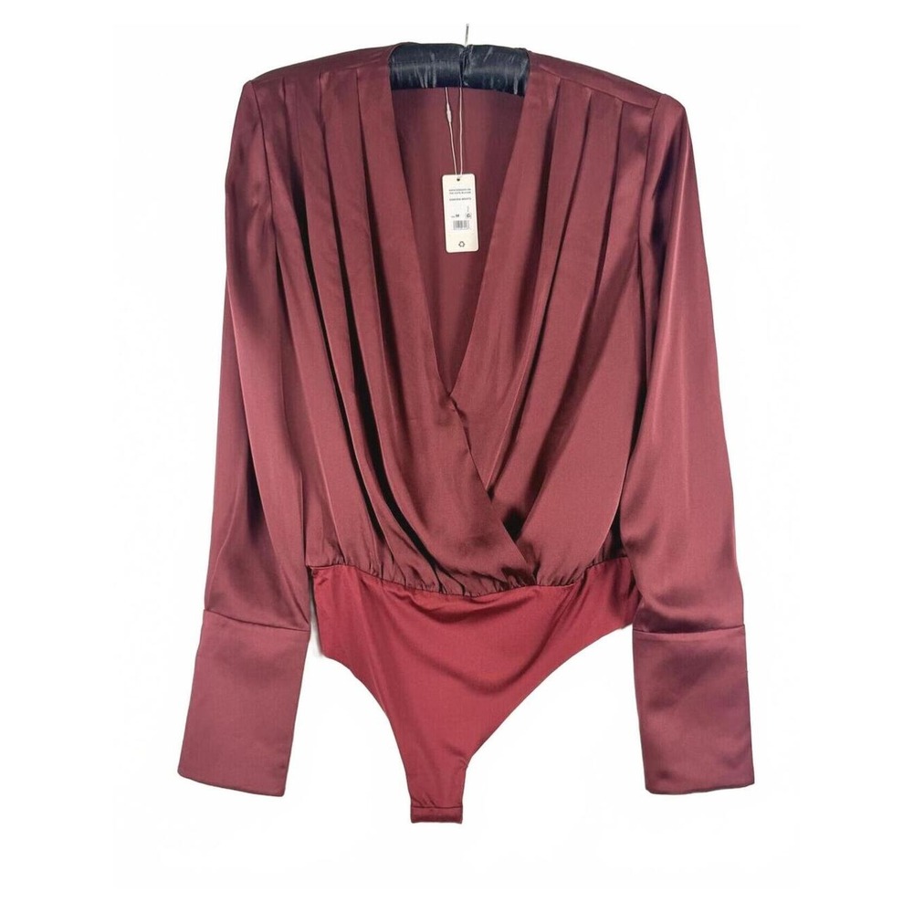 New! Favorite Daughter The Date Blouse Satin Bodysuit Burgundy Sangria Size M